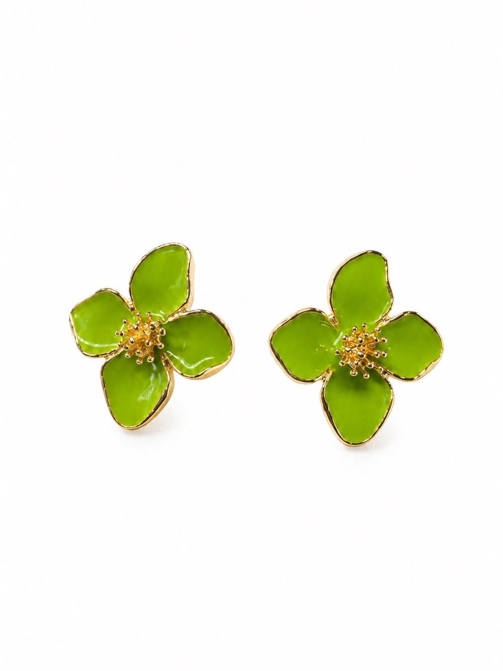 Brand New Green Flower Stud Earrings
